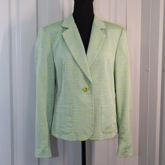 Talbots Womens Tweed Jacket Green Yellow Blue Lined Size 14 Office Career Spring - Picture 1 of 11